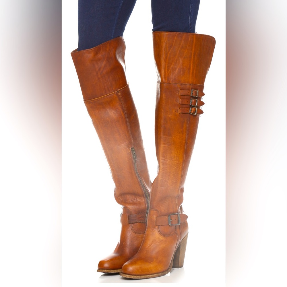 Frye Jenny Belted Over the knee Boots  Cognac Size 8
